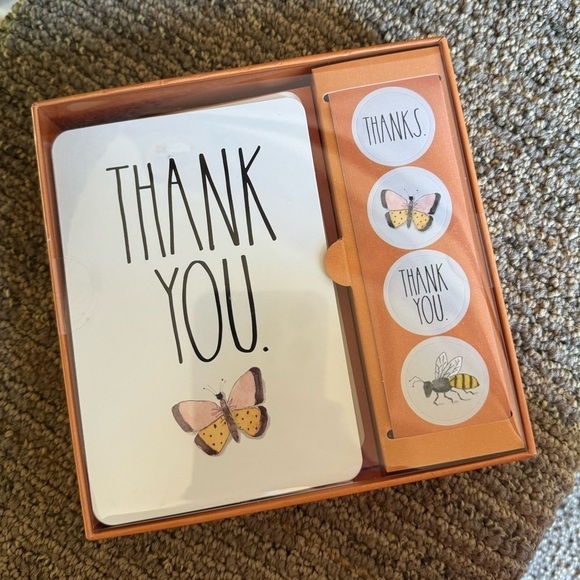 Thank You cards Rae dunn box set stickers butterfly garden paper - Picture 2 of 3